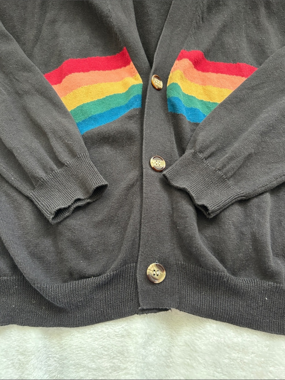 NATURAL LIFE Live Happy Cotton Black Cardigan with Rainbow Stripes - Picture 3 of 5